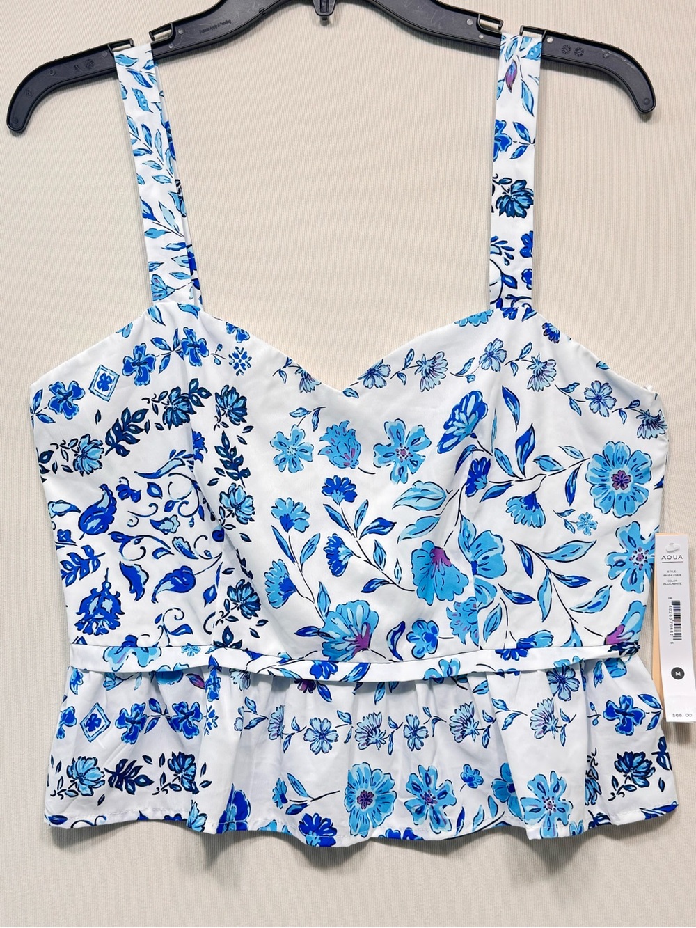 Aqua Floral Print Peplum Sweetheart neckline Top mwt size medium